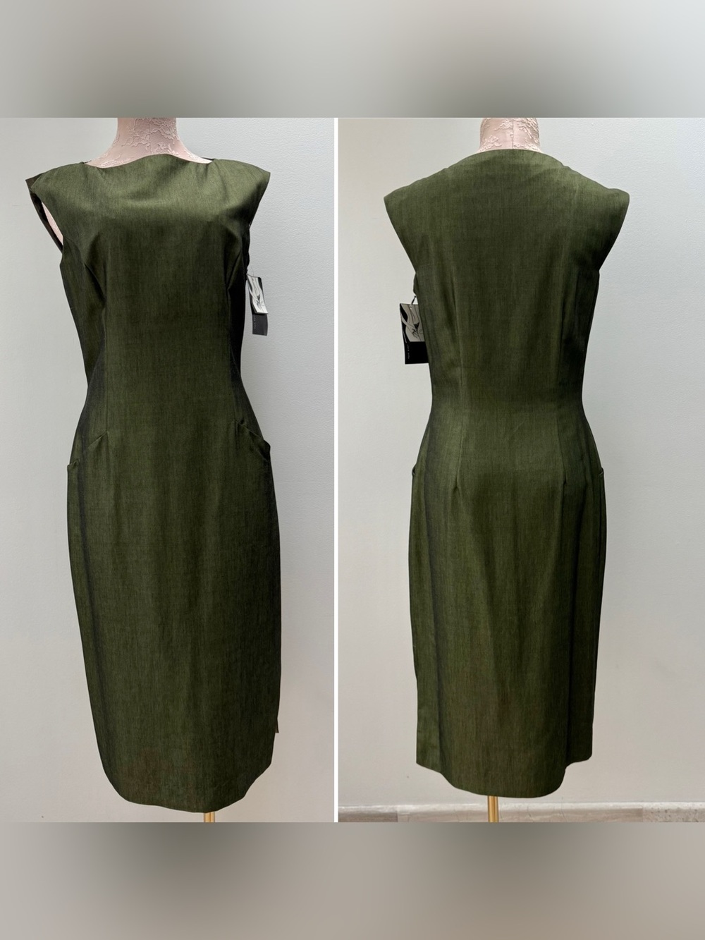 Nicole Miller Vintage Emerald Forest Green Olive Sleeveless Boat Neck NWT$245